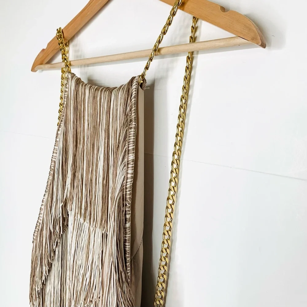 ASOS DESIGN Layered Fringe Tassel Mini Dress Chain Strap Showgirl Vibes Size 12 - Picture 5 of 15